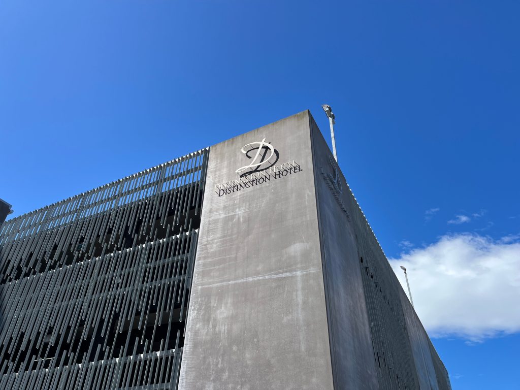 Outside the front of Distinction Hotel